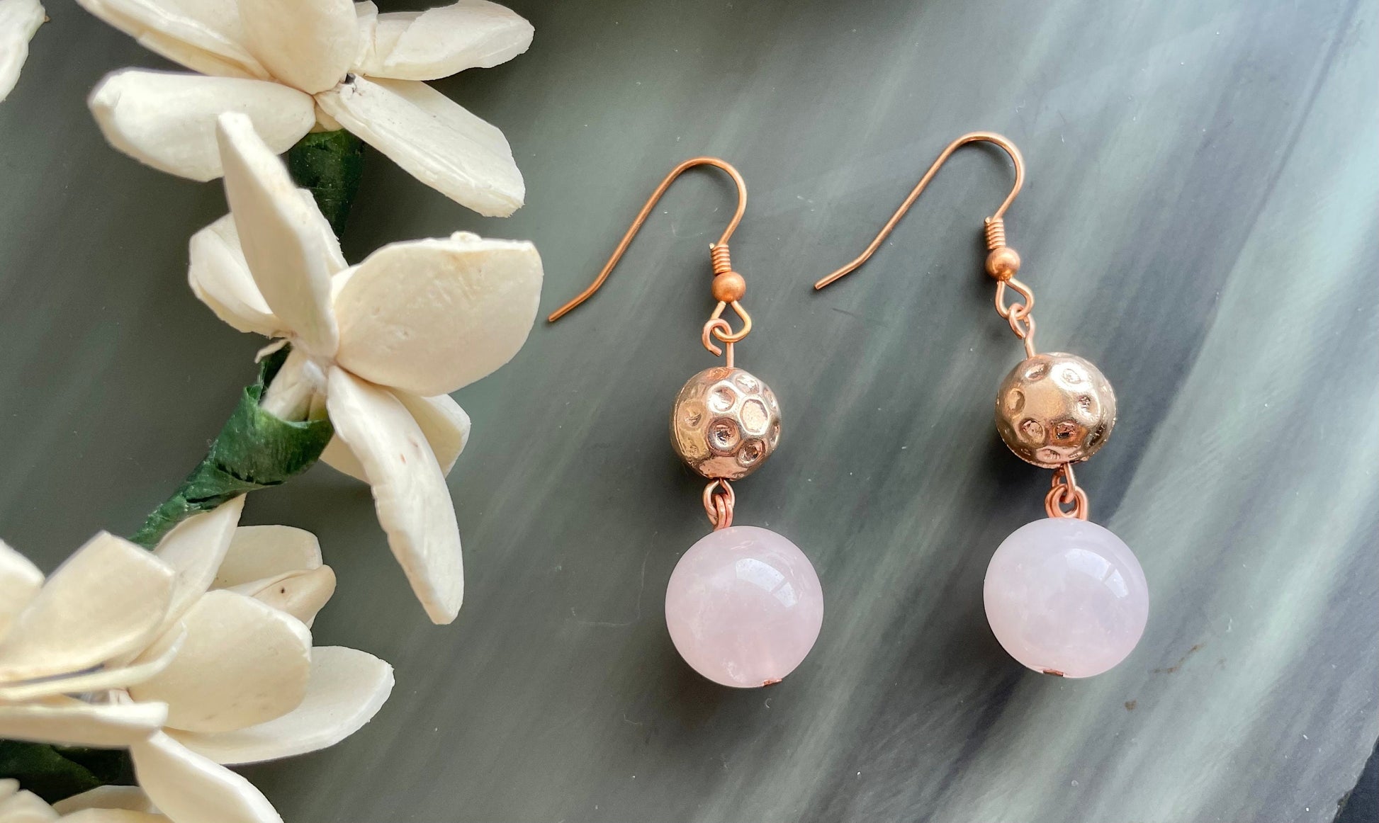 Rose Gold and Rose Quartz dangle earrings