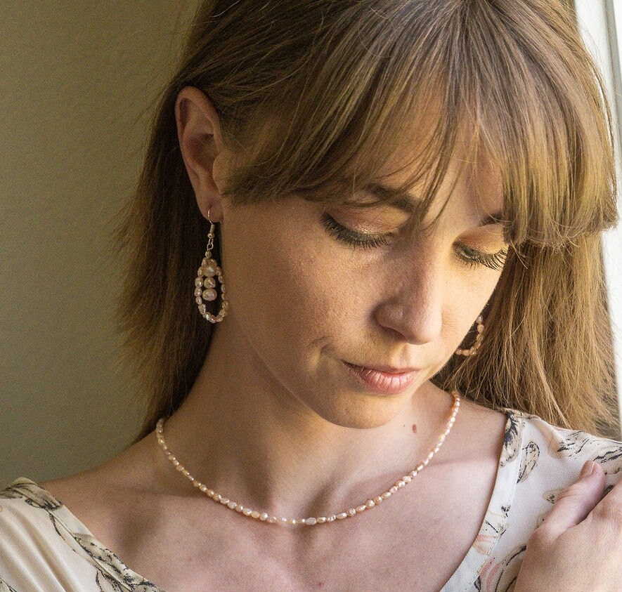 Natural light pink fresh water pearl earrings