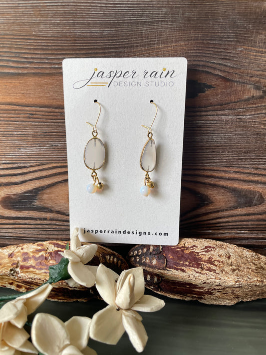 Chalcedony quartz, gold, Opalite custom earrings