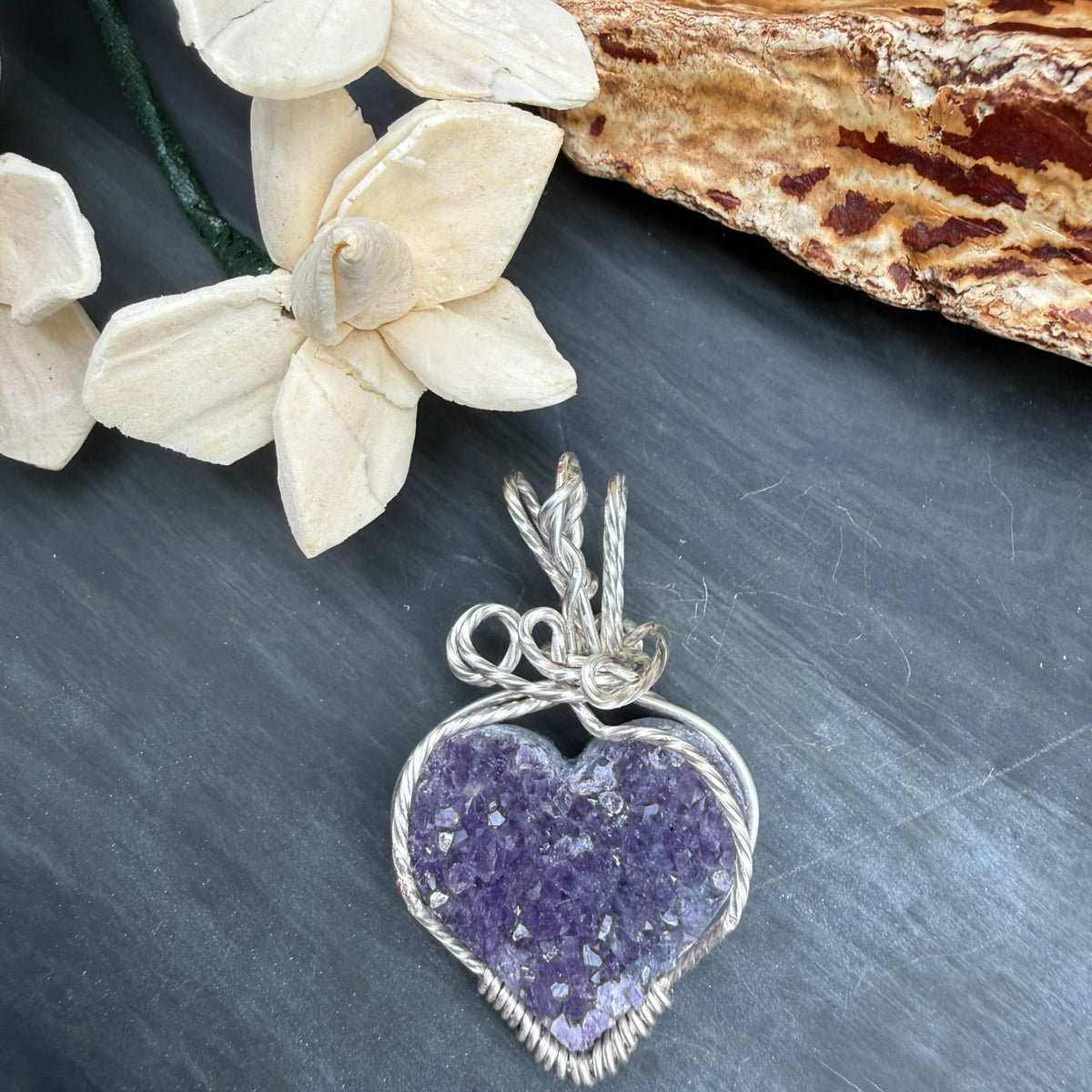 Druzy Amethyst Pendant – gold or silver Wire Wrapped Gemstone Necklace