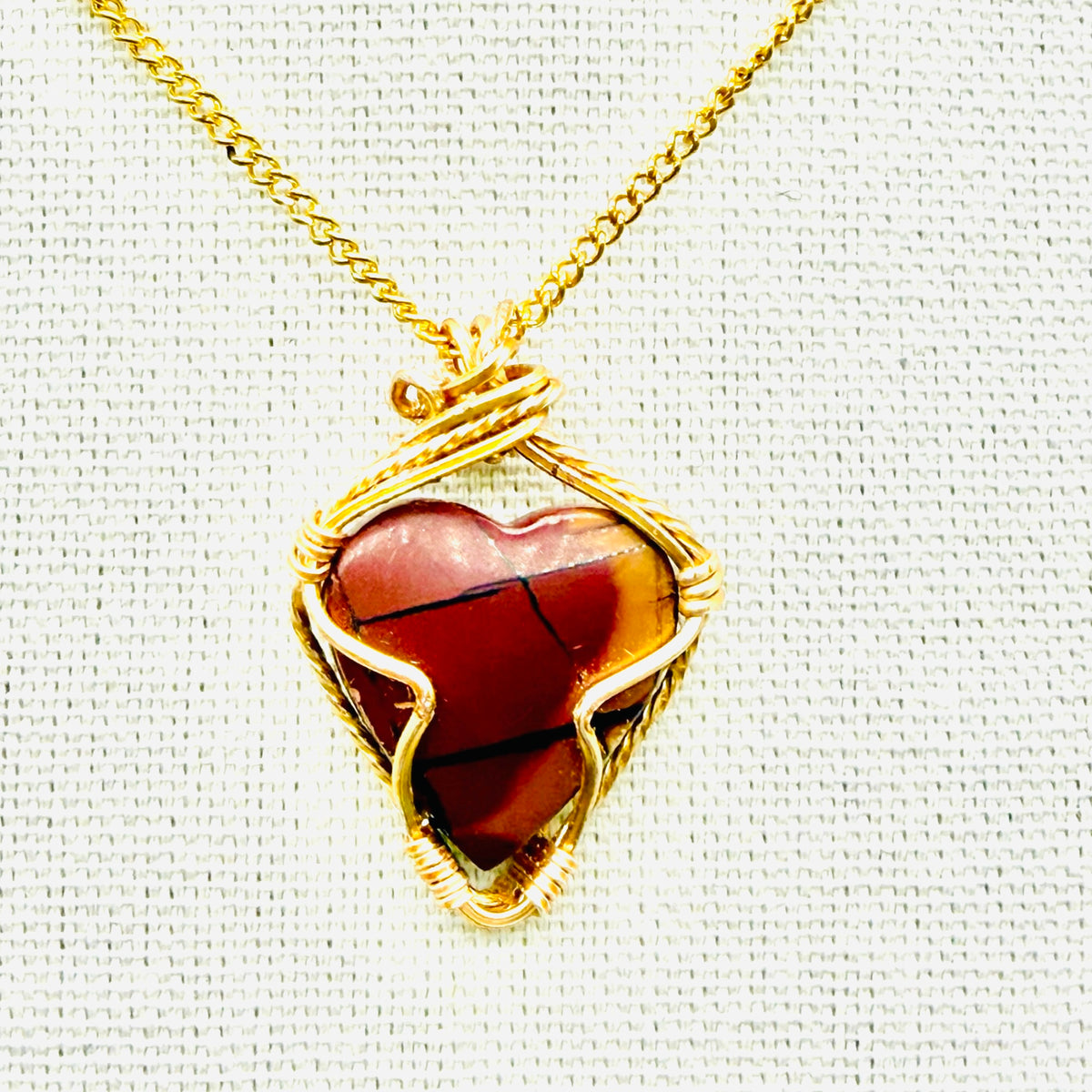 Red Creek Jasper Heart Pendant Necklace – Gold Wire Wrapped