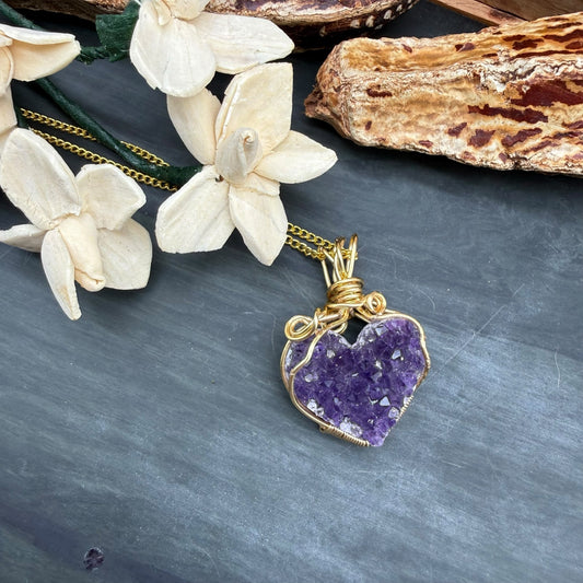 Druzy Amethyst Pendant – gold or silver Wire Wrapped Gemstone Necklace