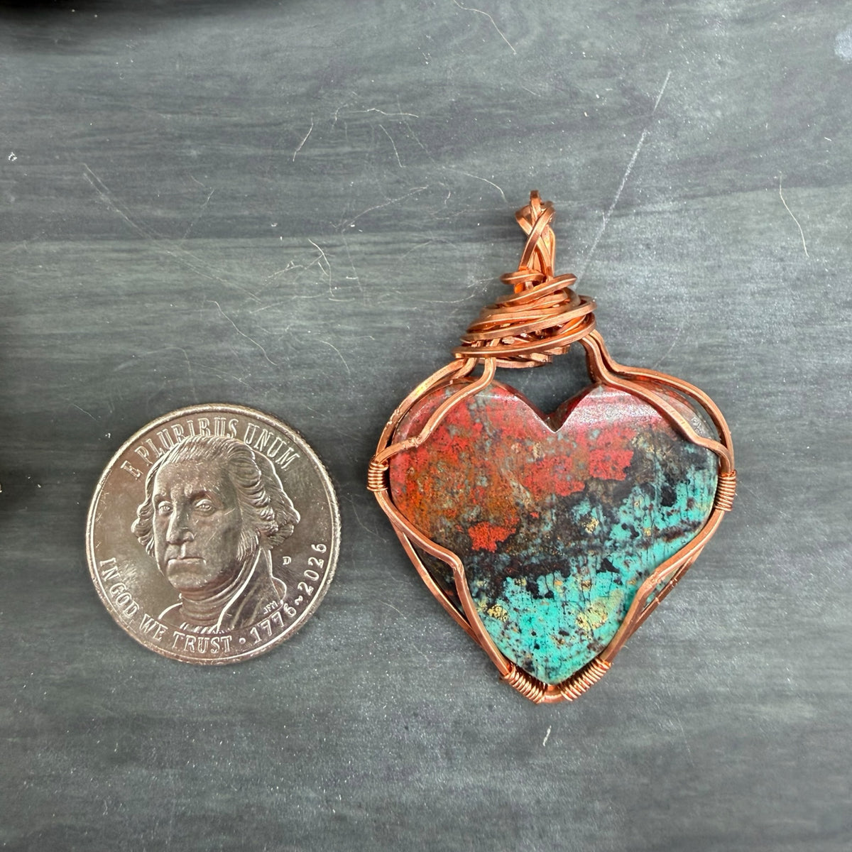 Sonora Sunset Heart Pendant – Copper Wire Wrapped Gemstone Necklace