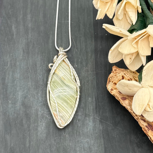 Green Onyx Pendant Necklace in Silver | Natural Gemstone Jewelry