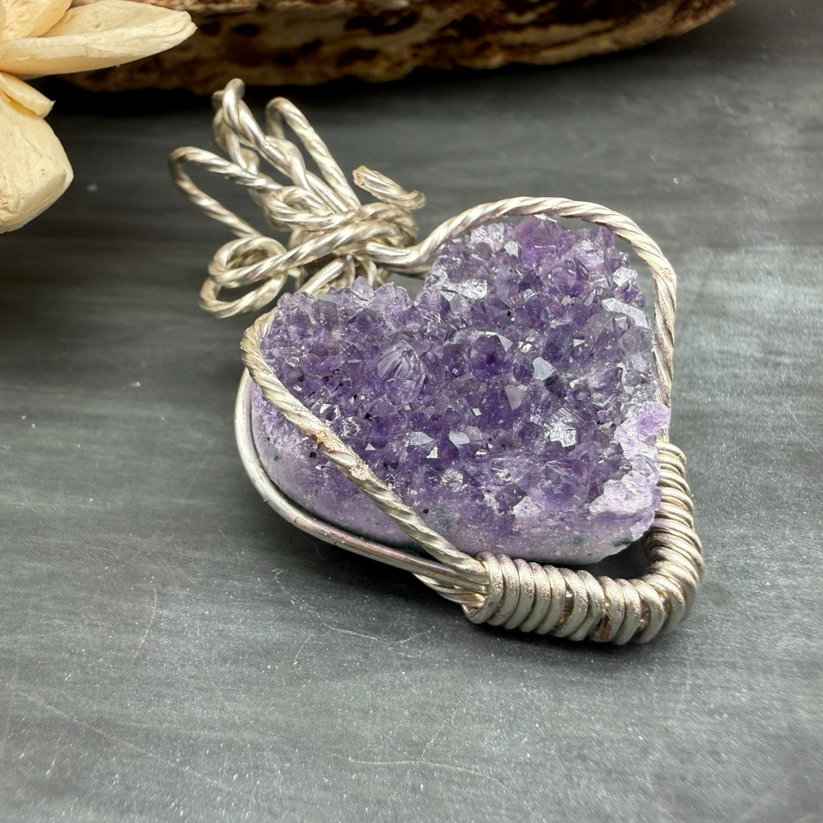Druzy Amethyst Pendant – gold or silver Wire Wrapped Gemstone Necklace