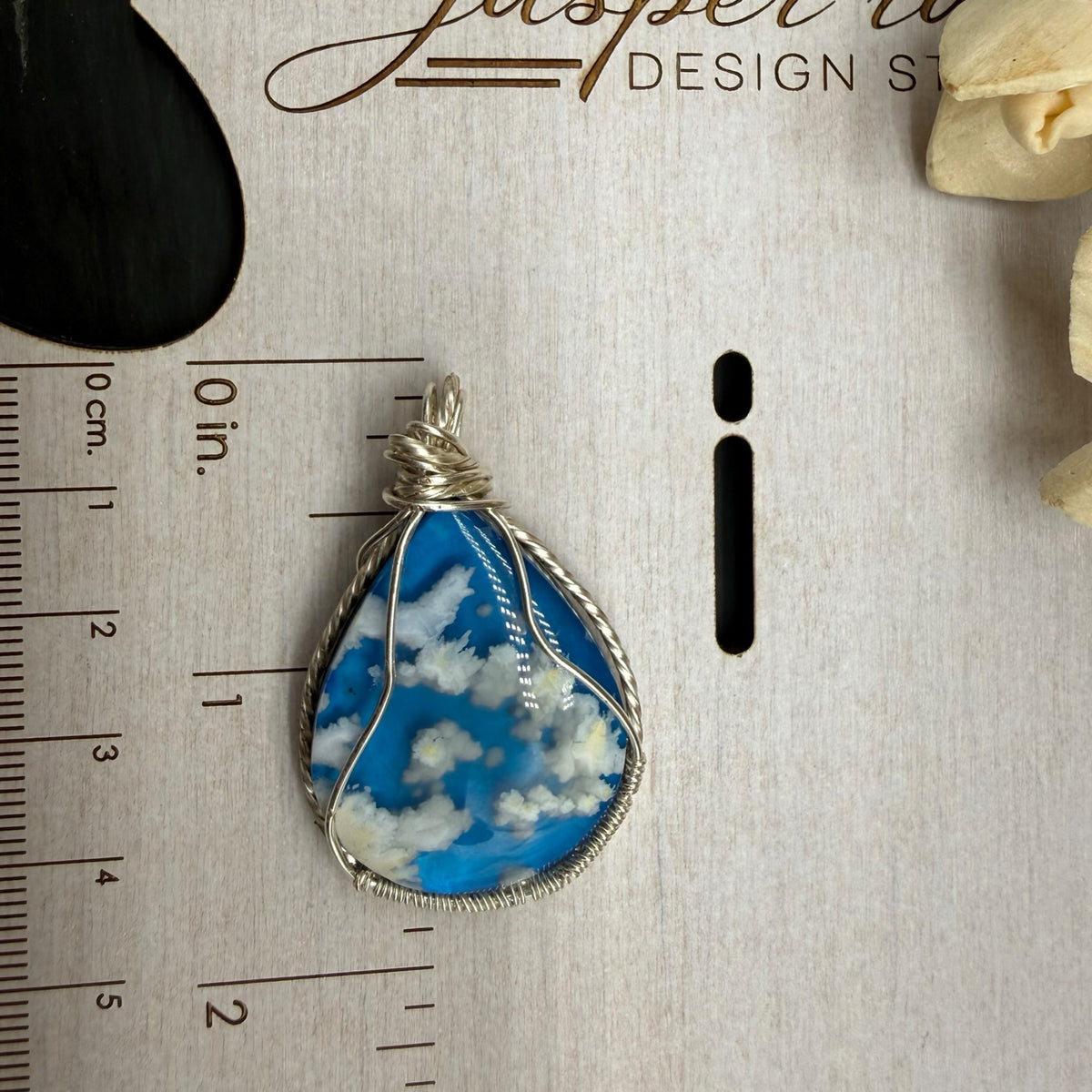 Blue Sky Plume Agate Pendant Necklace – Silver Wire Wrapped Gemstone Jewelry