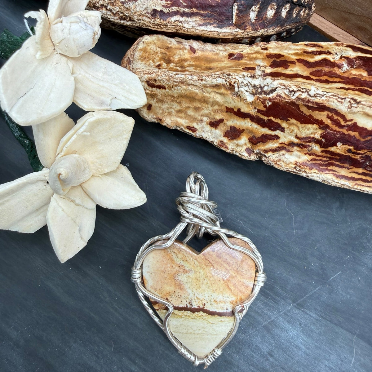 Chicken Track Jasper heart silver pendant- a little piece of the Wild West