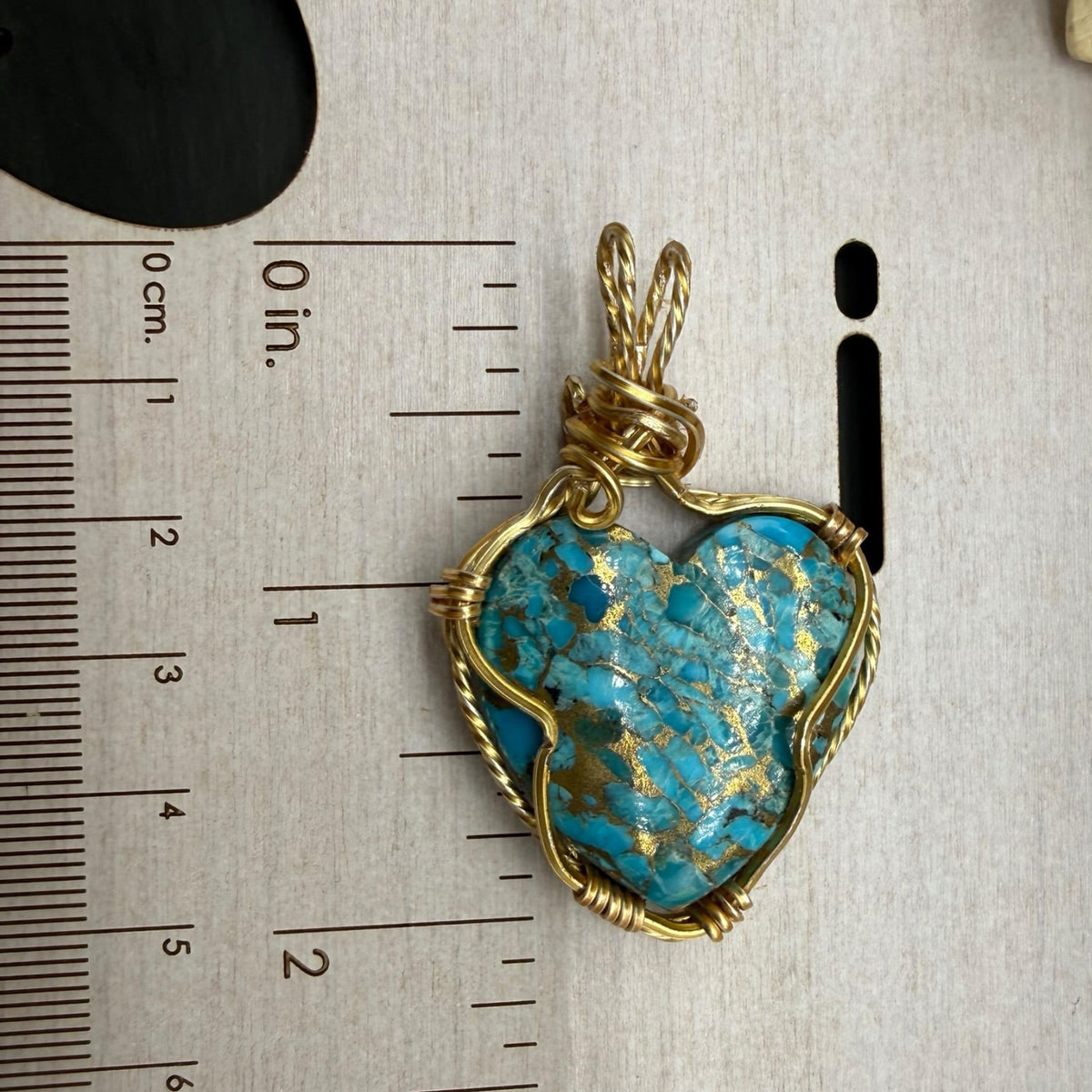 Copper Turquoise Heart Necklace – Gold Wire Wrapped Gemstone Pendant