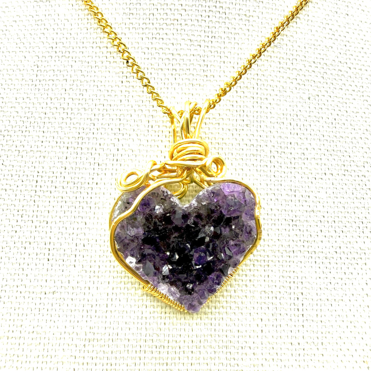Druzy Amethyst Pendant – gold or silver Wire Wrapped Gemstone Necklace