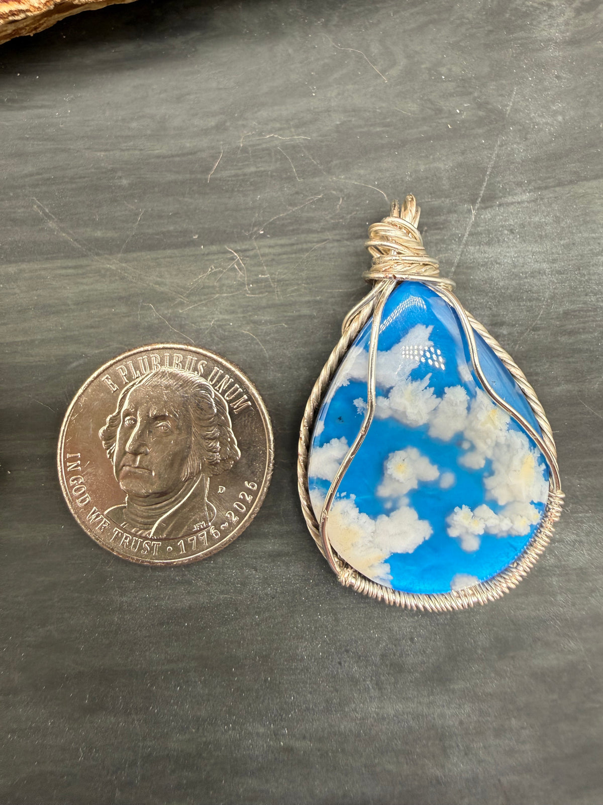 Blue Sky Plume Agate Pendant Necklace – Silver Wire Wrapped Gemstone Jewelry