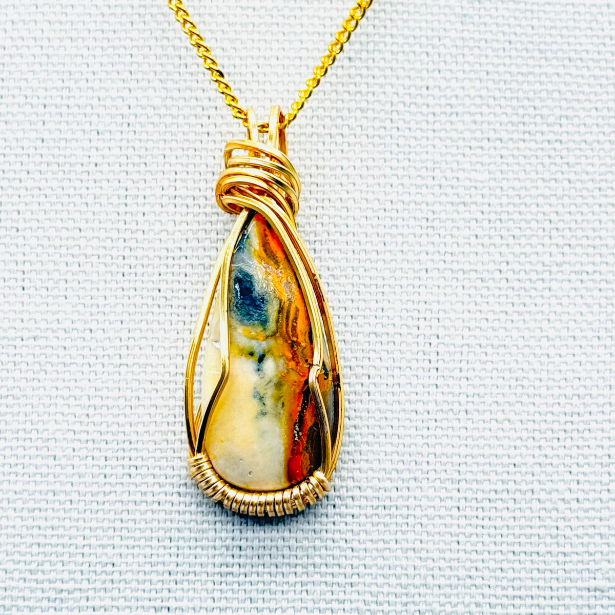 Bumble Bee Jasper Pendant – Gold Wire Wrapped Gemstone Necklace