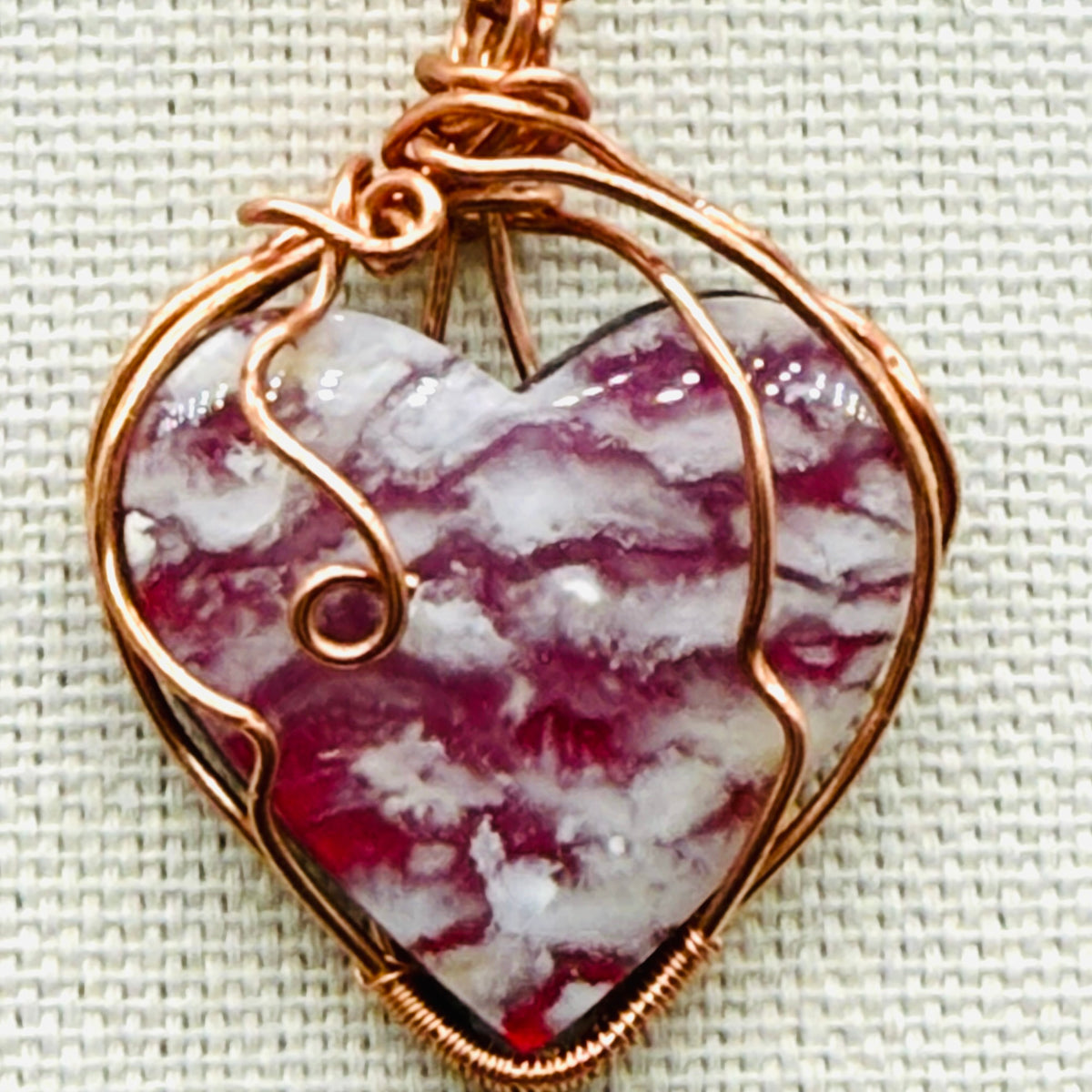 Plume Agate Heart- wire wrapped pendant