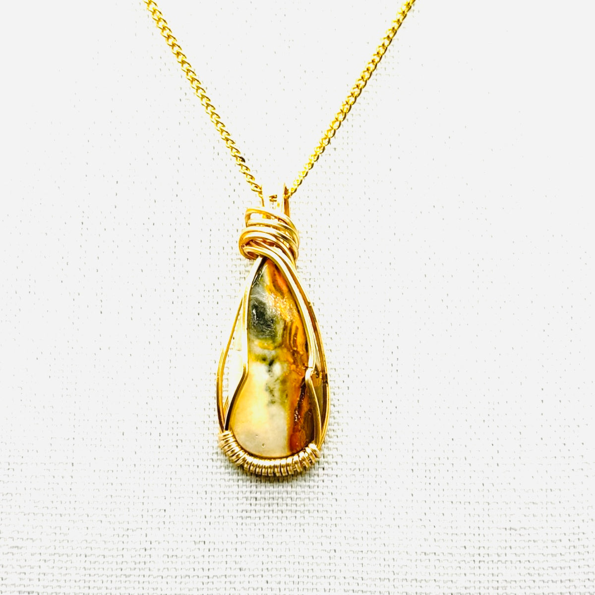 Bumble Bee Jasper Pendant – Gold Wire Wrapped Gemstone Necklace