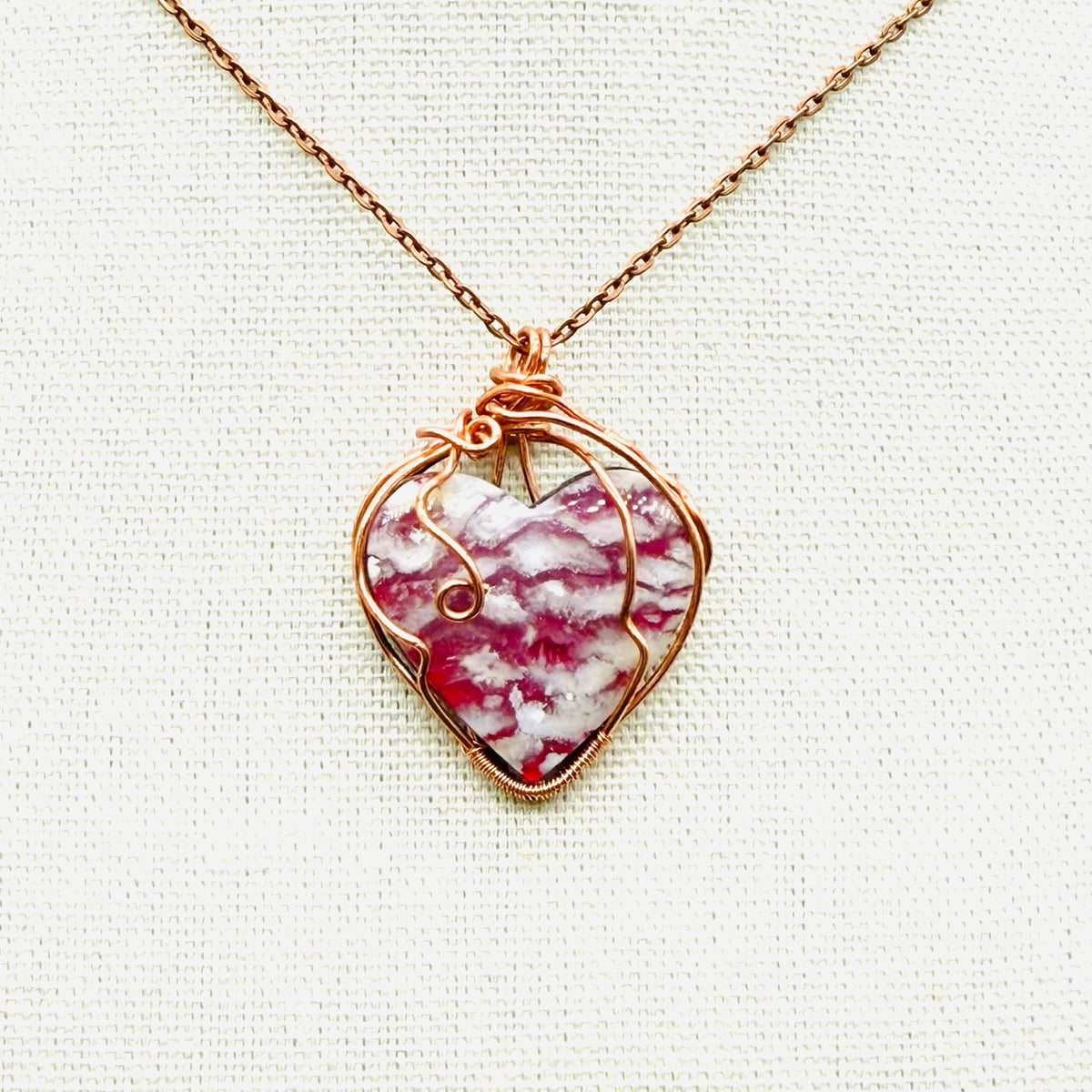 Plume Agate Heart- wire wrapped pendant