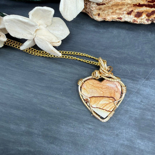 Chicken Track Jasper heart gold pendant- a little piece of the Wild West