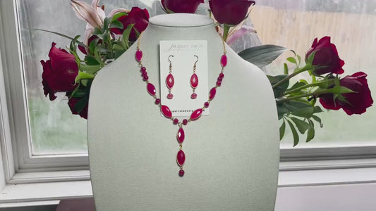 Hot Pink Chalcedony pendant necklace and earrings: 1-of-a-kind set