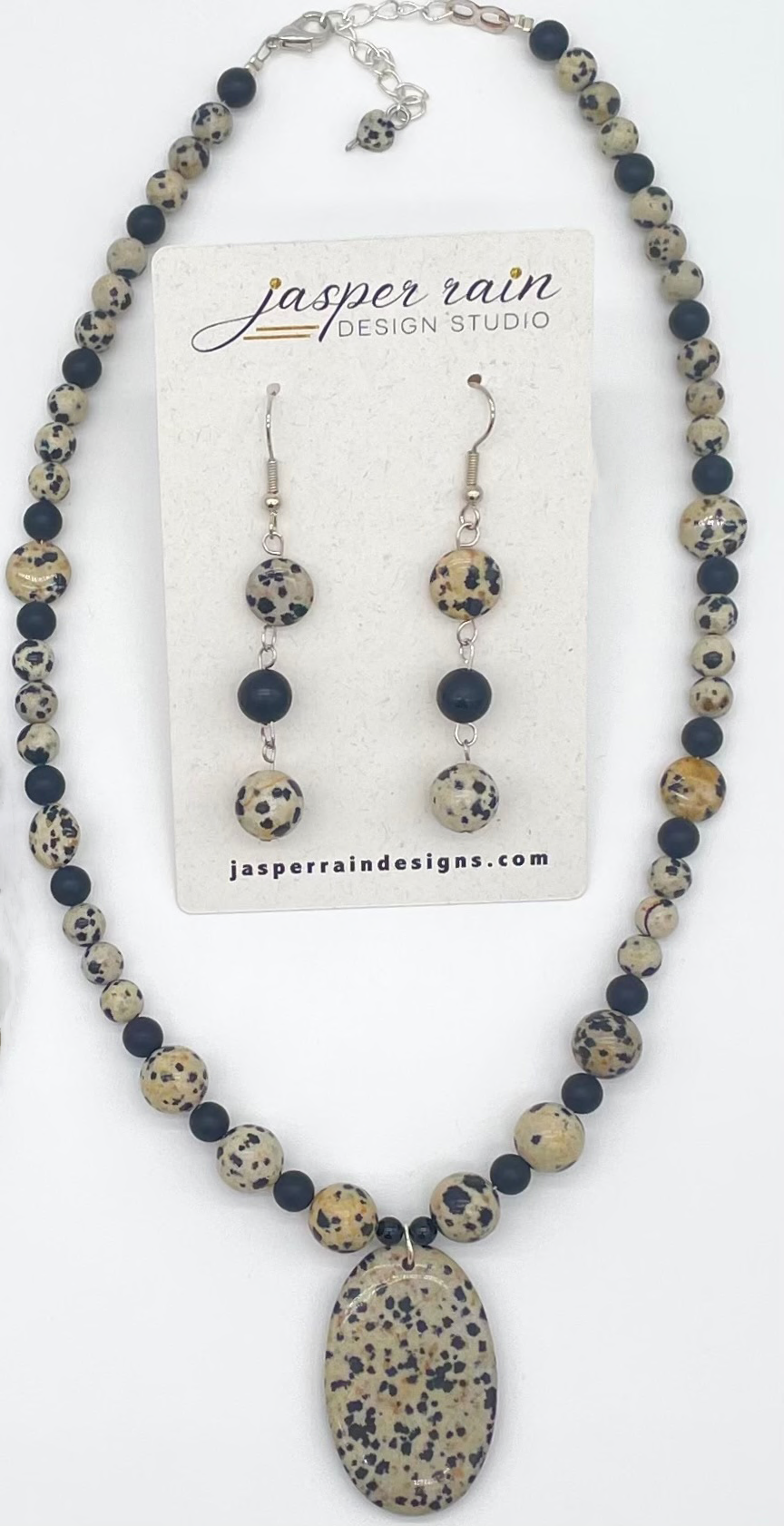 Dalmatian Jasper pendant necklace, handmade and adjustable