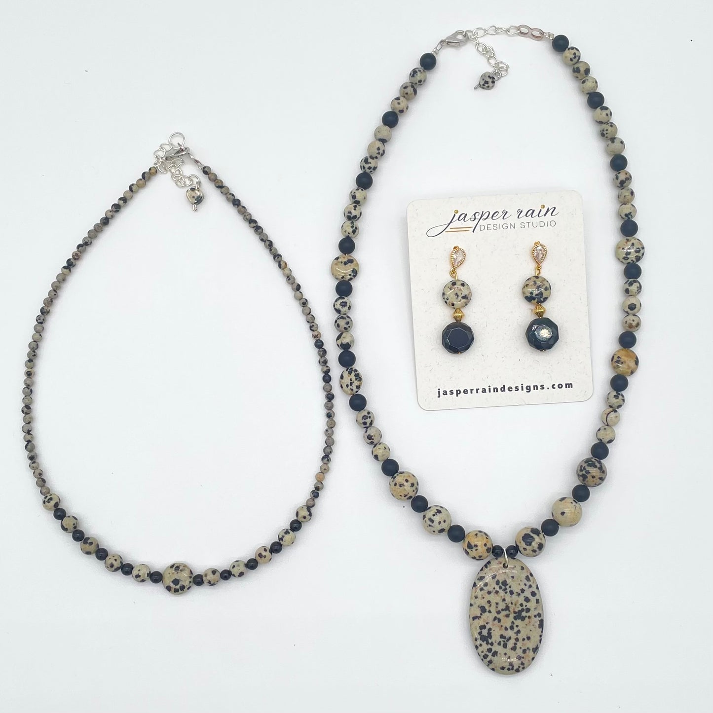 Dalmatian Jasper pendant necklace, handmade and adjustable