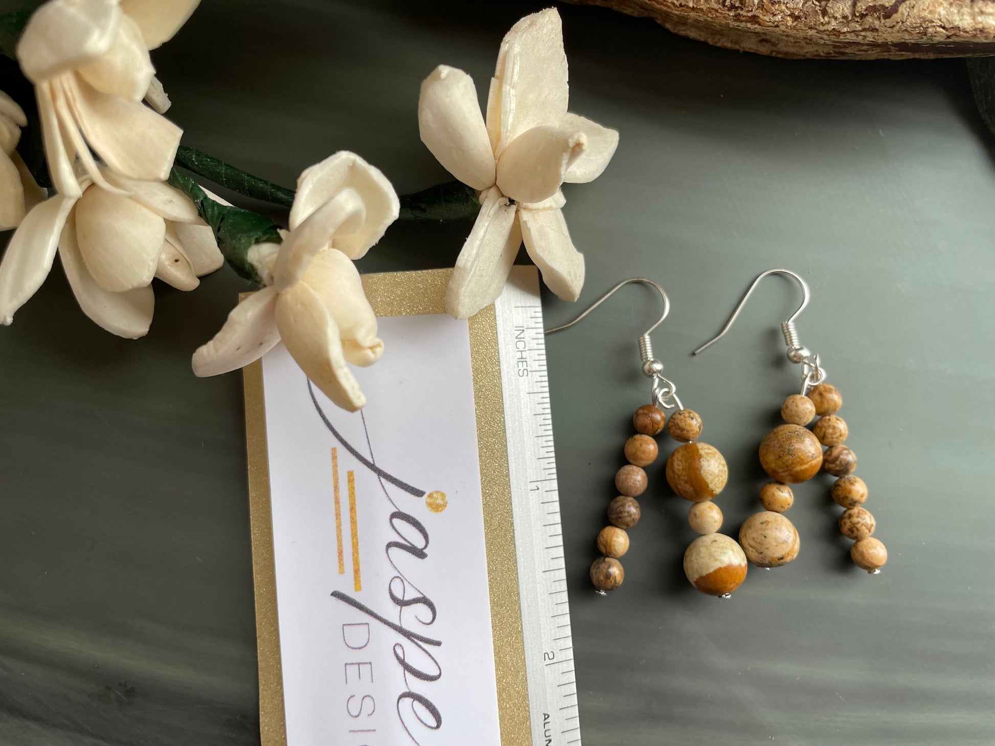 Natural Picture Jasper gemstone earrings, handmade dangle earrings, silver plated earring wire