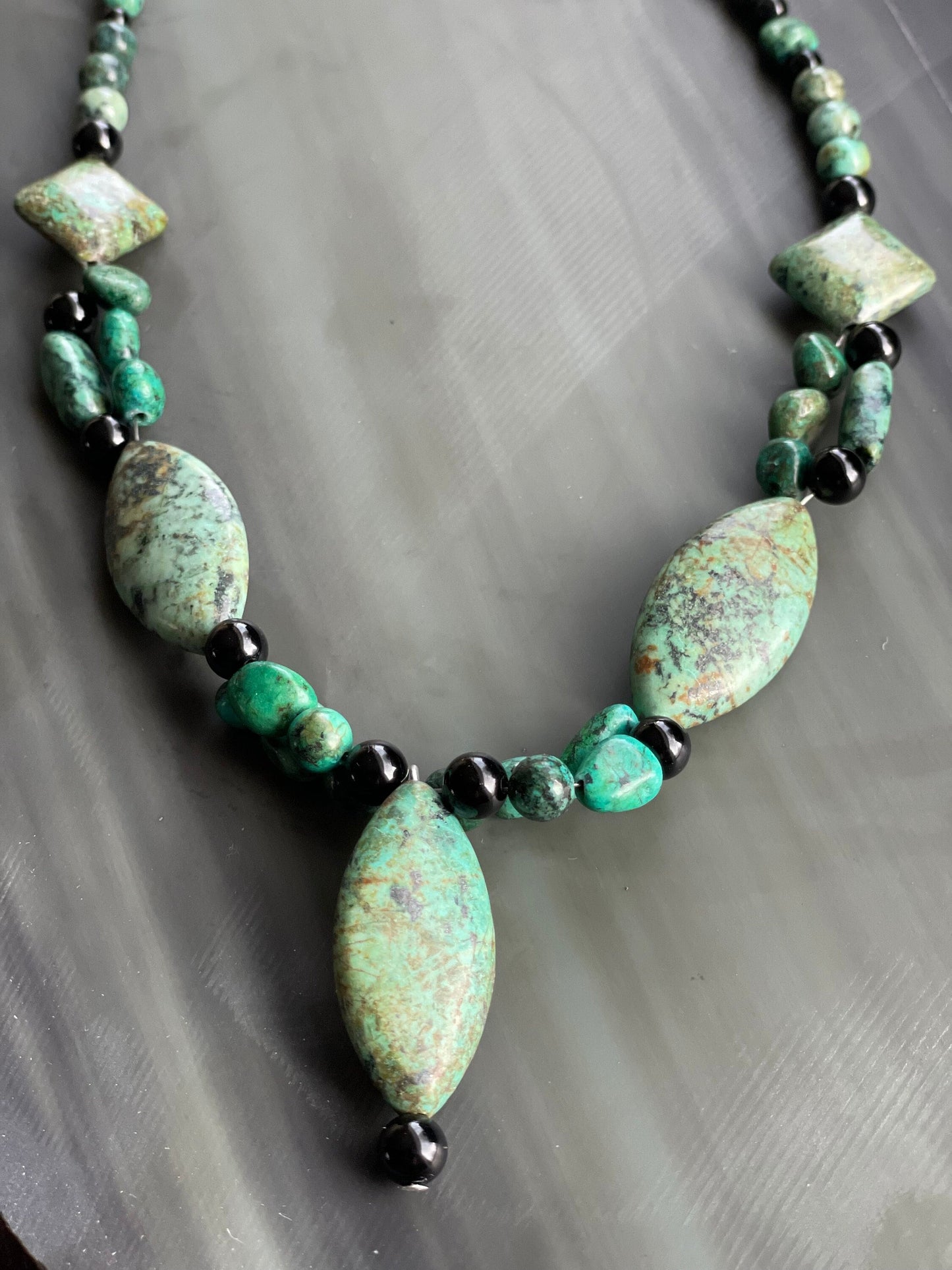 African Turquoise and black onyx pendant handmade necklace: one-of-a-kind