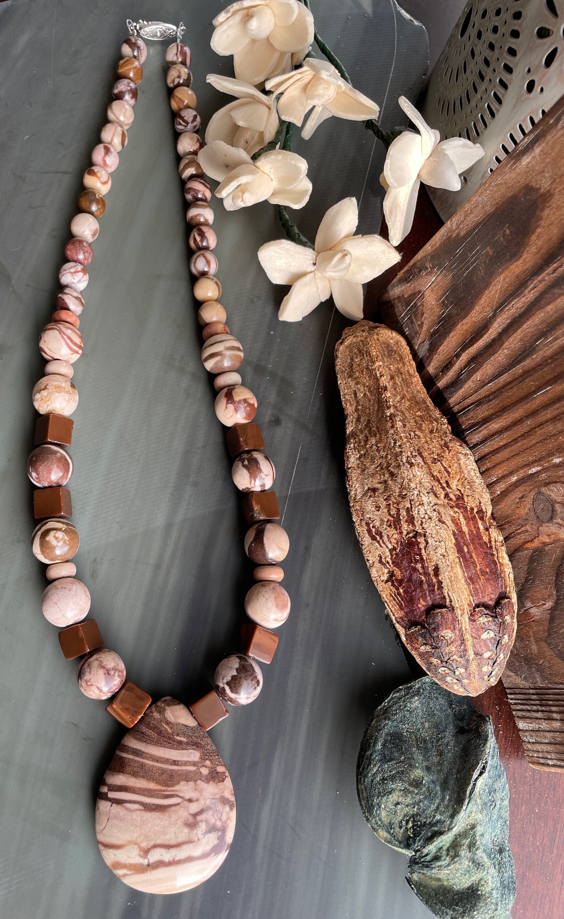 Rare Bruneau Jasper and Red Zebra Jasper pendant handmade necklace: ONE OF A KIND