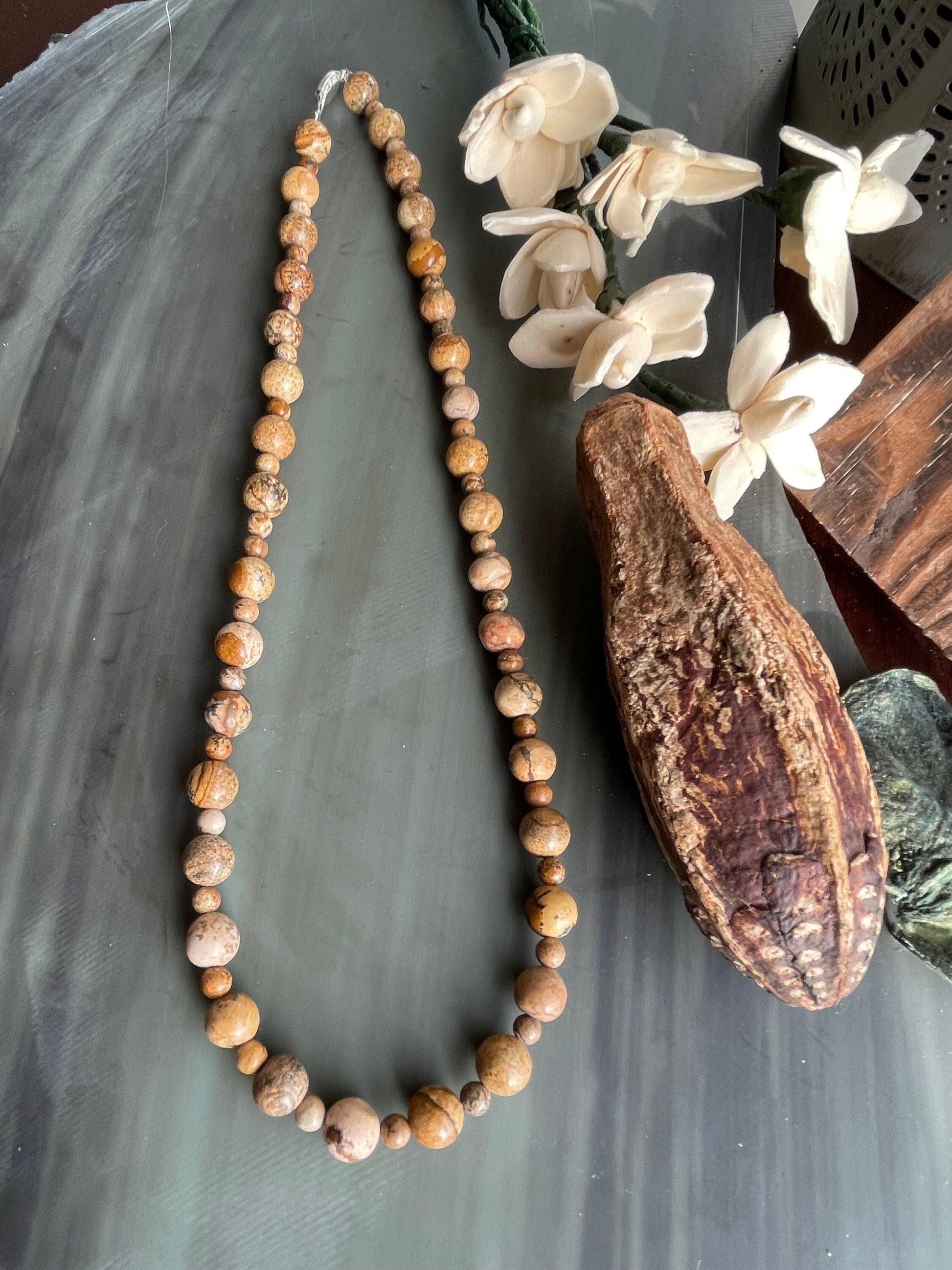 Natural Picture Jasper beaded handmade necklace