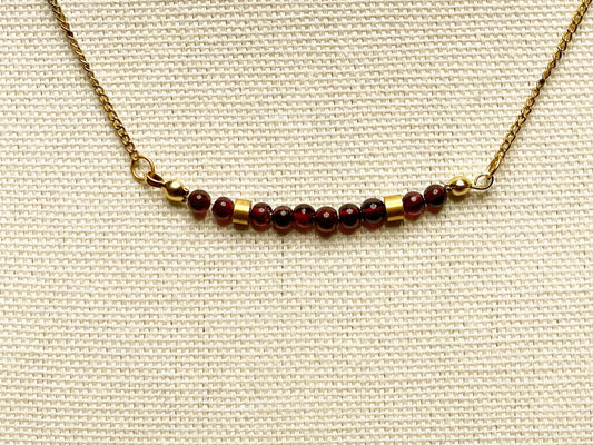 Natural Garnet bar and gold-filled chain necklace. Great for layering. Handmade