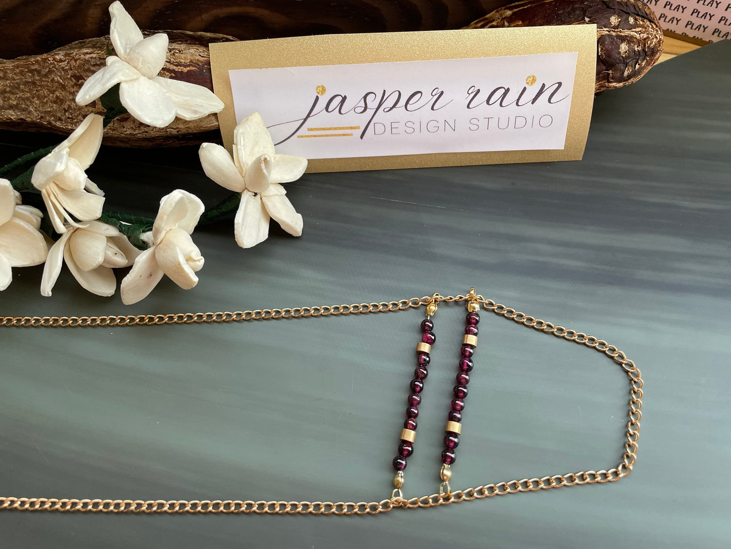 Long Garnet and gold-filled chain necklace, perfect alone or layered: handmade necklace