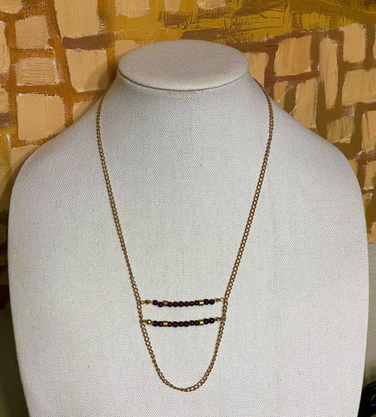 Long Garnet and gold-filled chain necklace, perfect alone or layered: handmade necklace