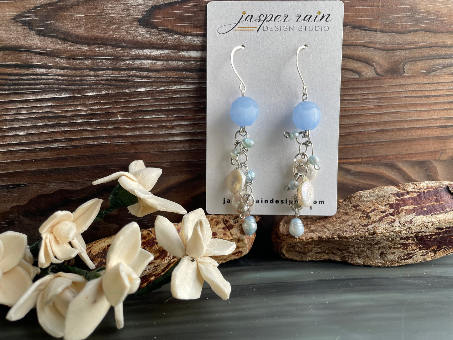 Elegant natural freshwater Pearl and agate drop handmade earrings