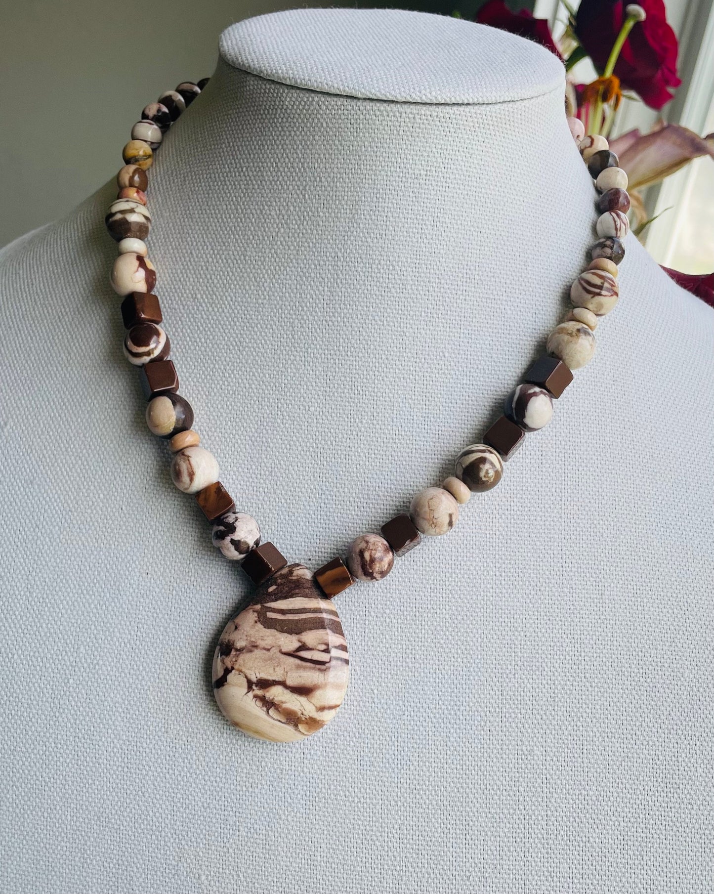 Rare Bruneau Jasper and Red Zebra Jasper pendant handmade necklace: ONE OF A KIND