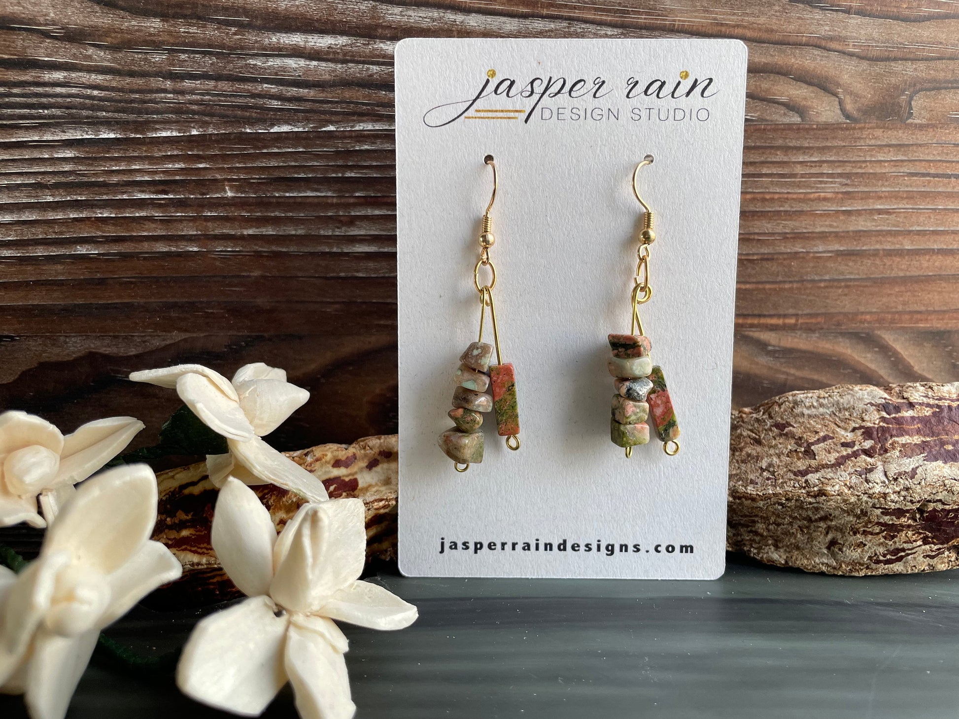 Handmade Unakite Jasper drop earrings