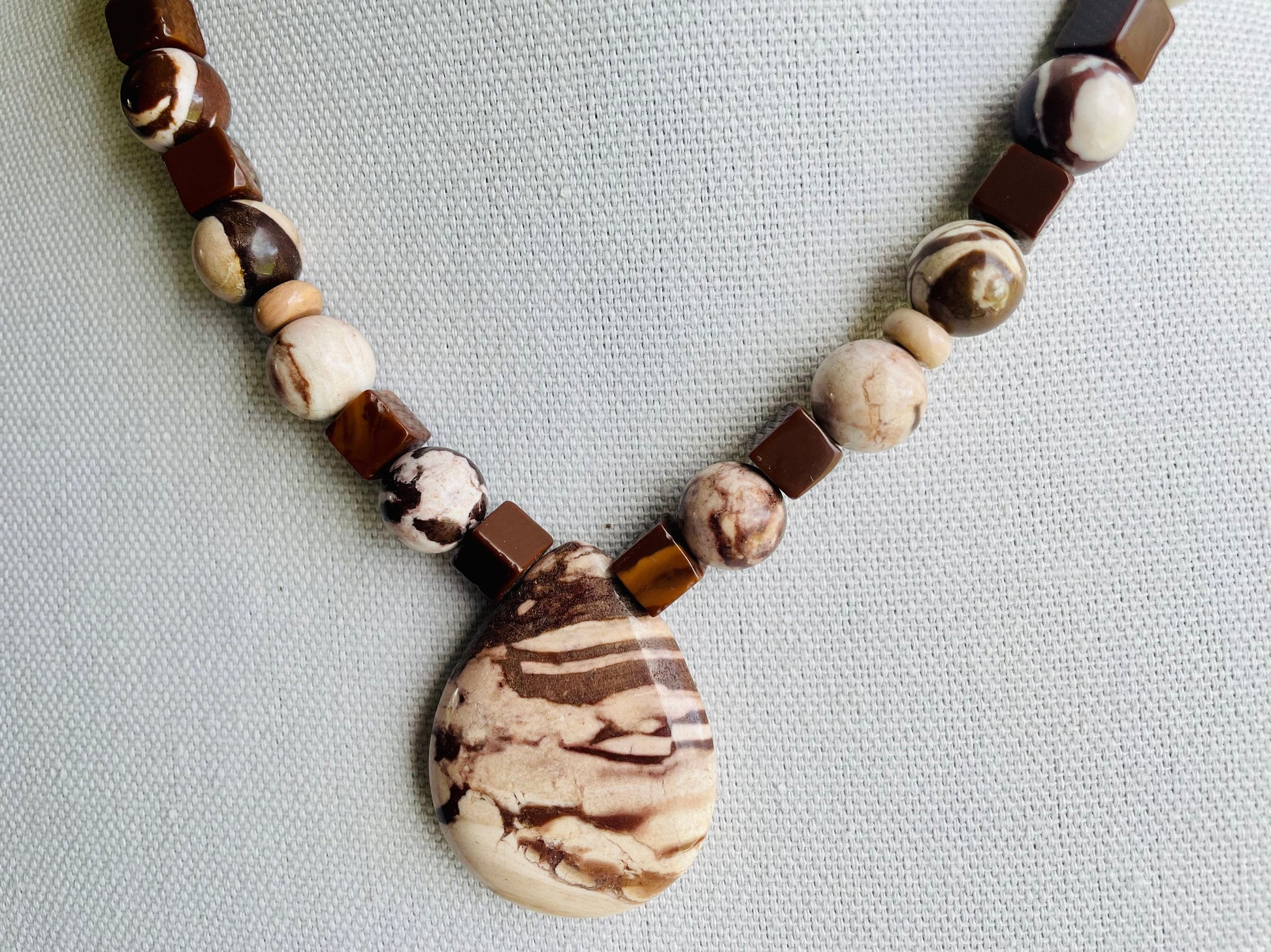 Rare Bruneau Jasper and Red Zebra Jasper pendant handmade necklace: ONE OF A KIND